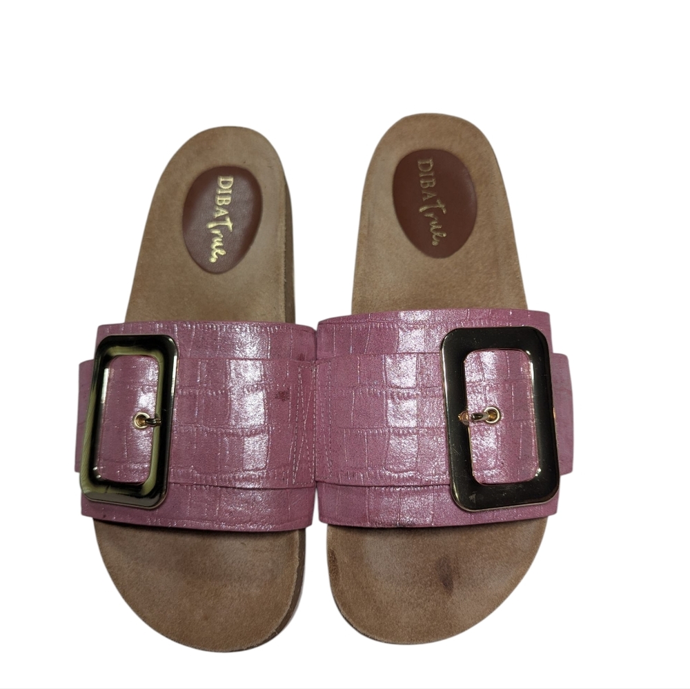Diba True Casta Way Pink With Gold Tone Buckle Accent Slide Sandals Size 8.5